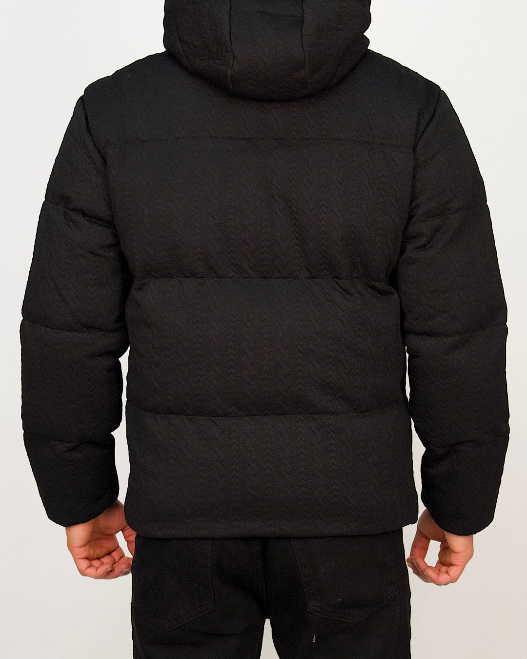 Textured Weave Hooded Puffer Jacket