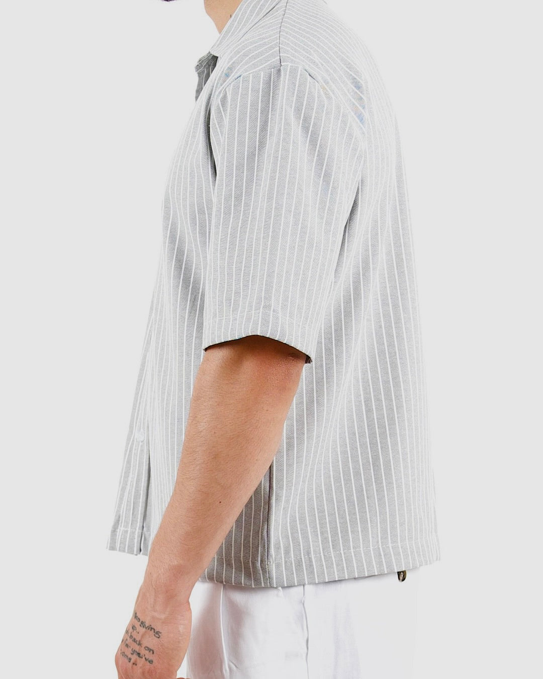 Oversized Crop Stripe Short Sleeve Green Shirt