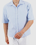 Oversized Crop Stripe Short Sleeve Light Blue Shirt