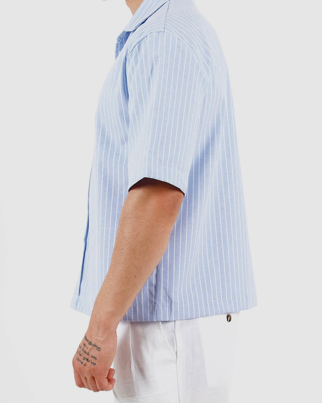 Oversized Crop Stripe Short Sleeve Light Blue Shirt