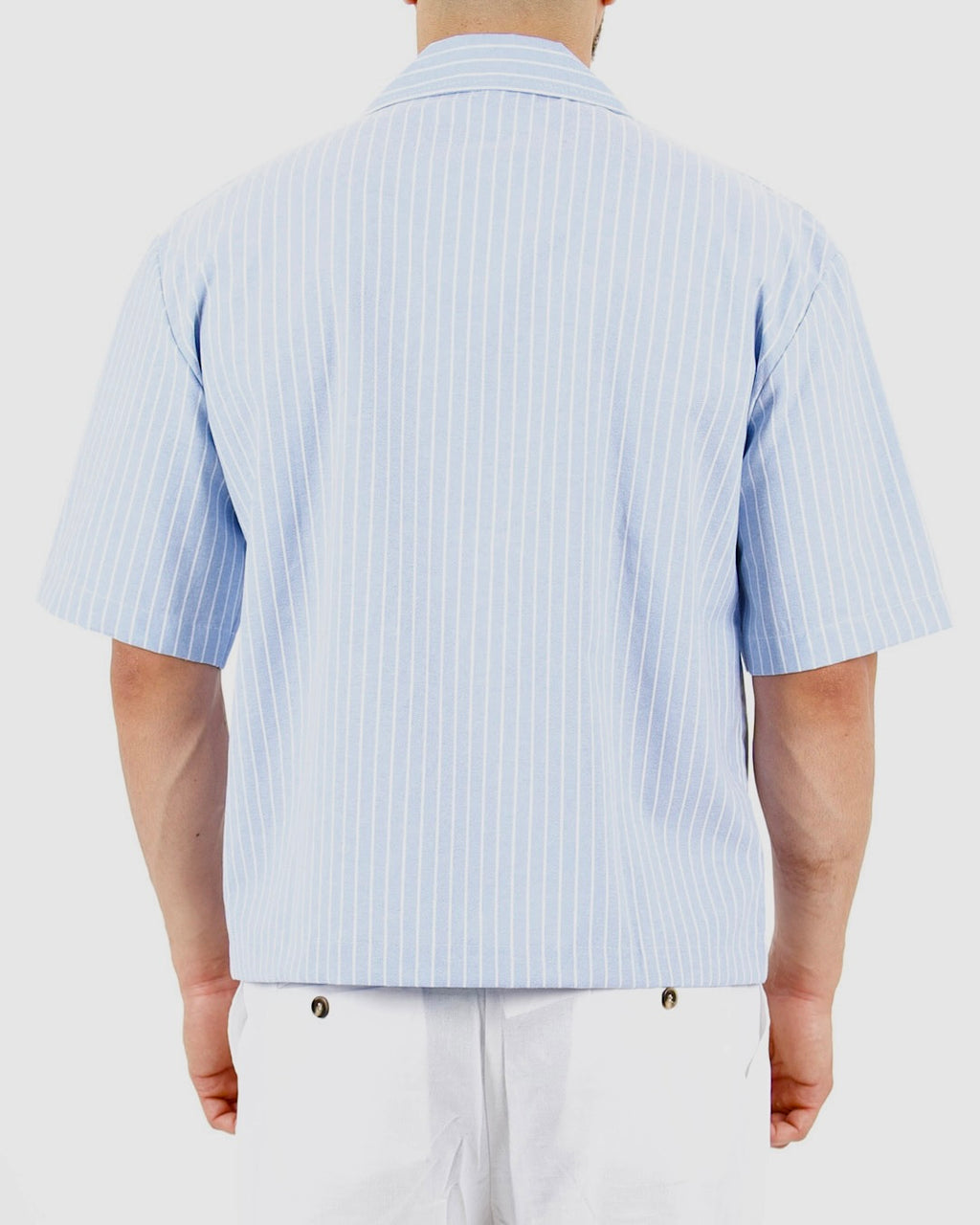 Oversized Crop Stripe Short Sleeve Light Blue Shirt