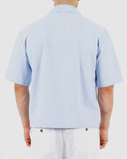 Oversized Crop Stripe Short Sleeve Light Blue Shirt