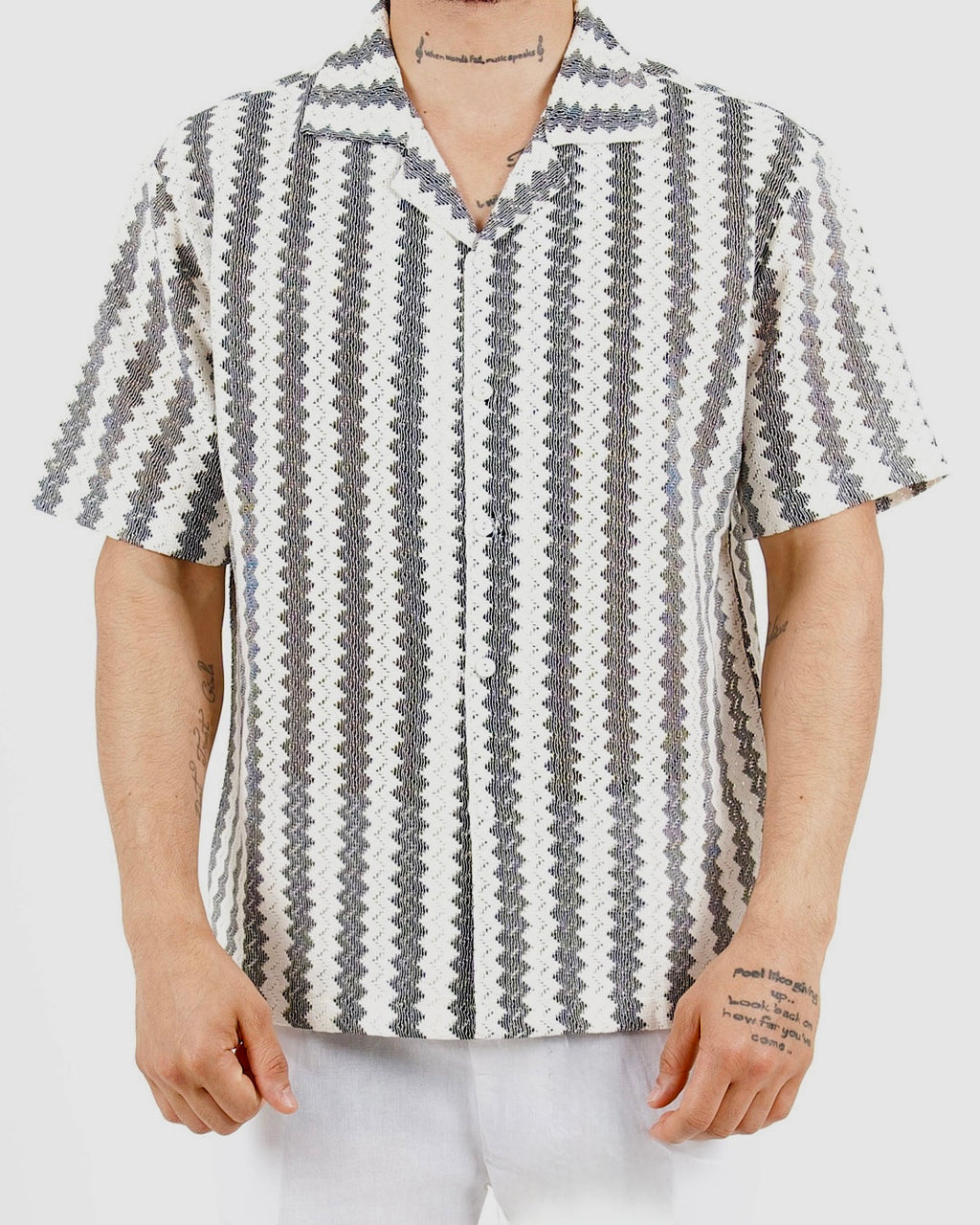 Textured Stripe Revere Collar Shirt