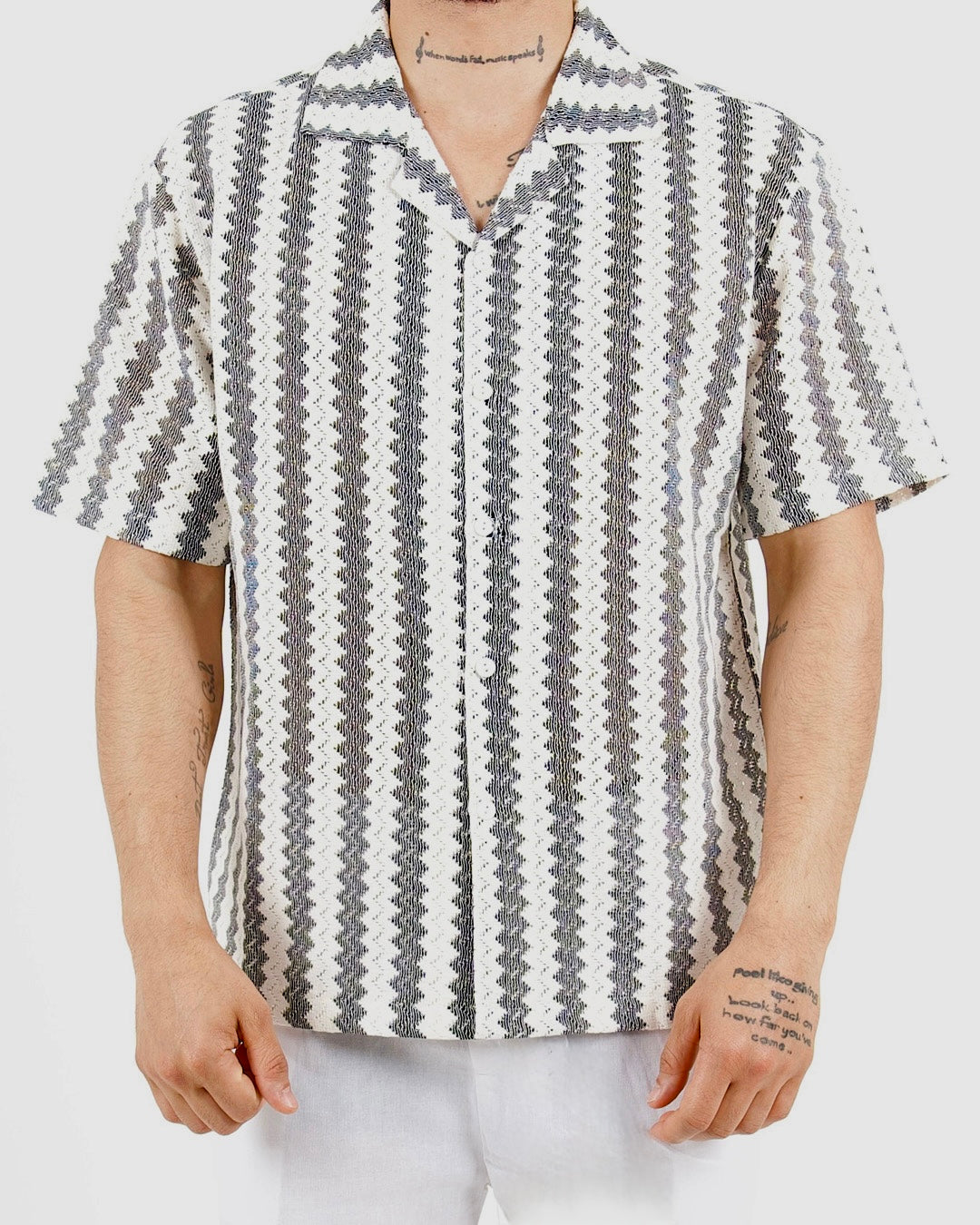 Textured Stripe Revere Collar Shirt
