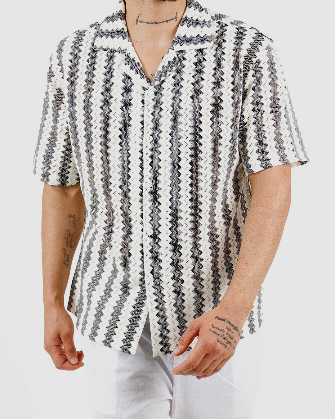 Textured Stripe Revere Collar Shirt