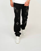 Cross-Appliqué Straight-Leg Jeans