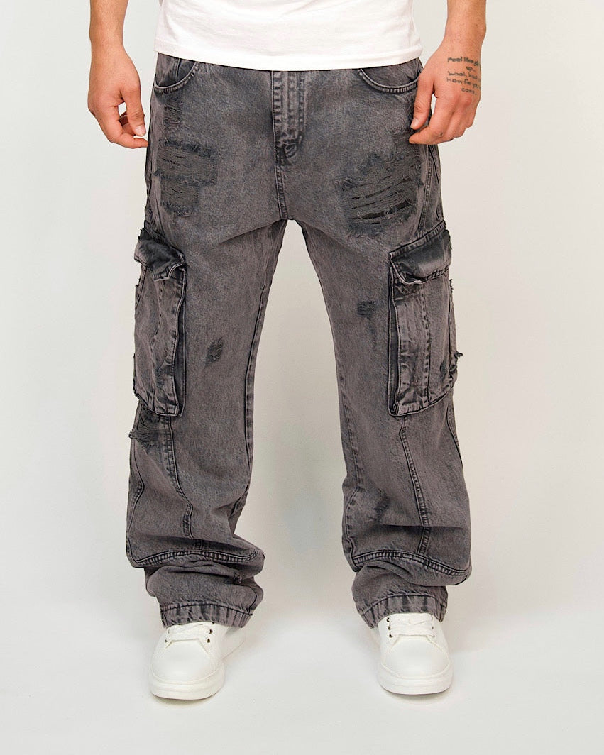 Distressed Utility Cargo Jeans