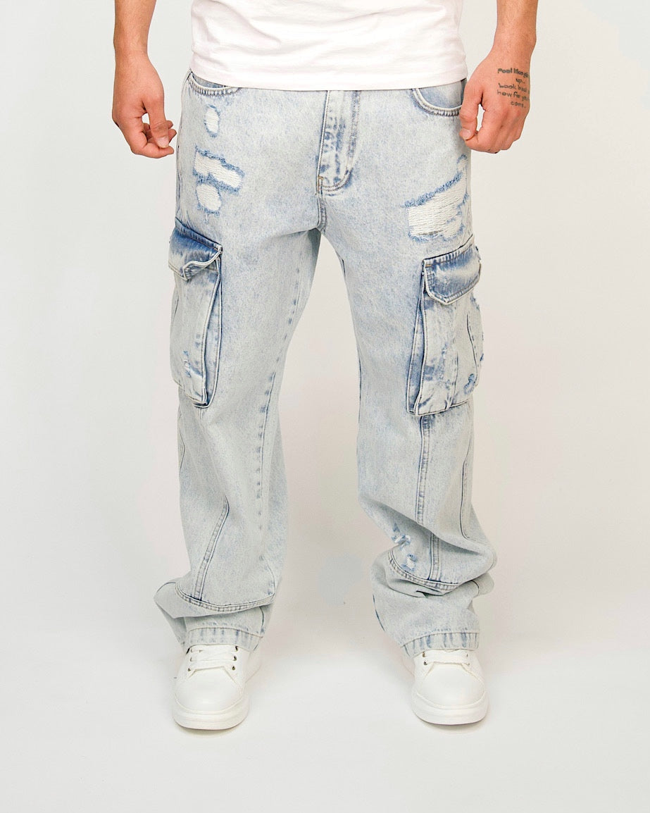 Distressed Utility Cargo Jeans
