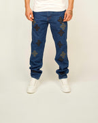 Cross-Appliqué Straight-Leg Jeans