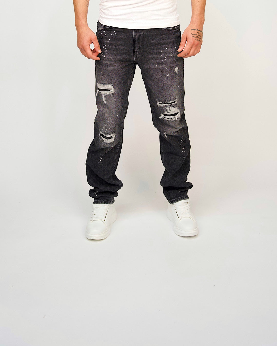Heavy Distress Paint-Splatter Jeans
