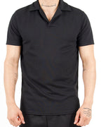 Slim Fit Ribbed Revere Black Polo