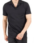 Slim Fit Ribbed Revere Black Polo