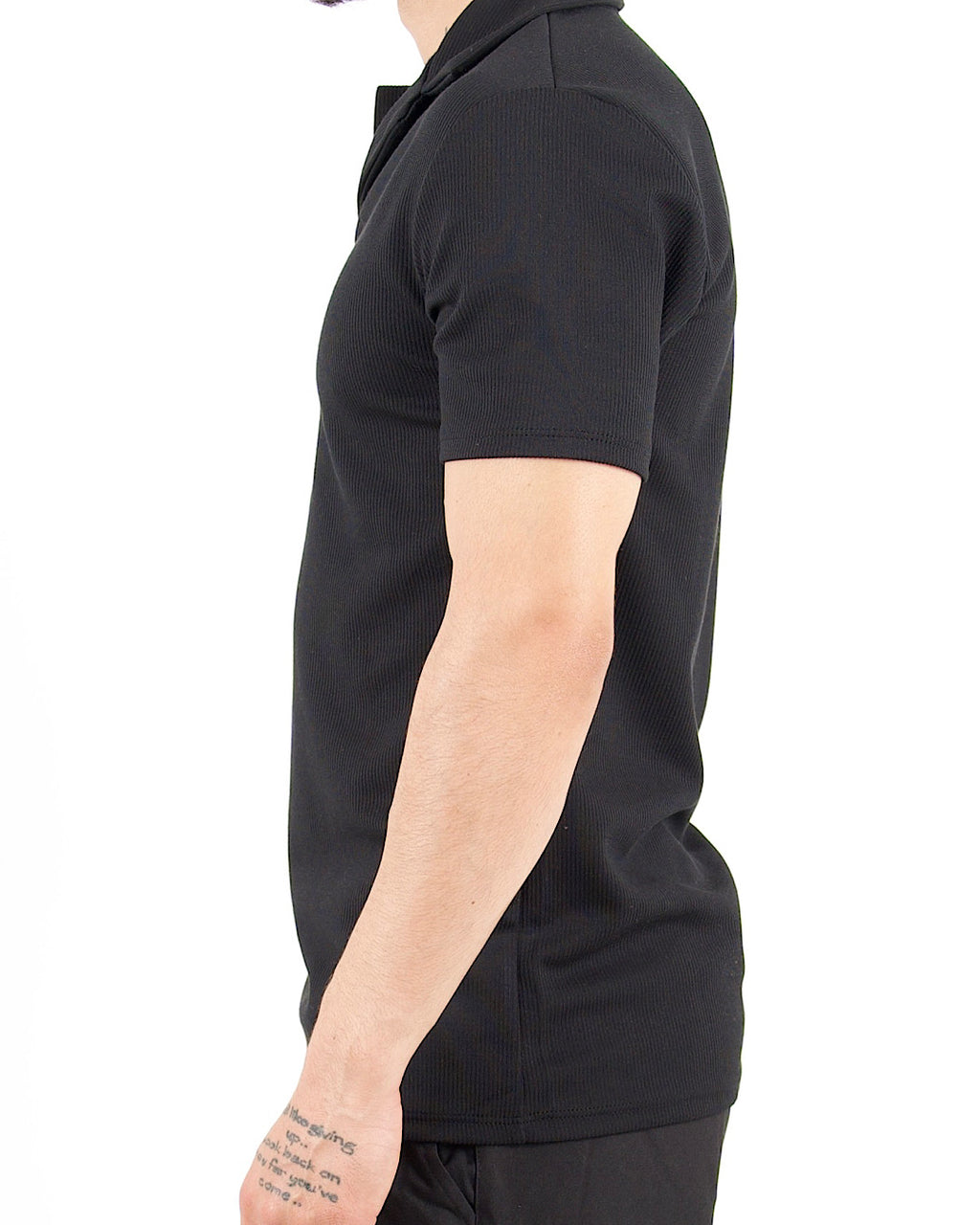 Slim Fit Ribbed Revere Black Polo