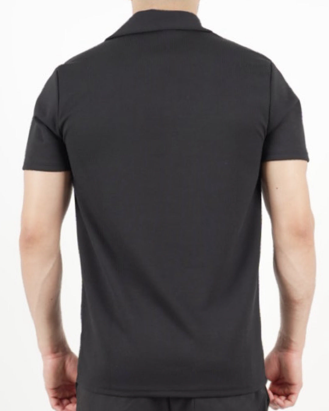 Slim Fit Ribbed Revere Black Polo