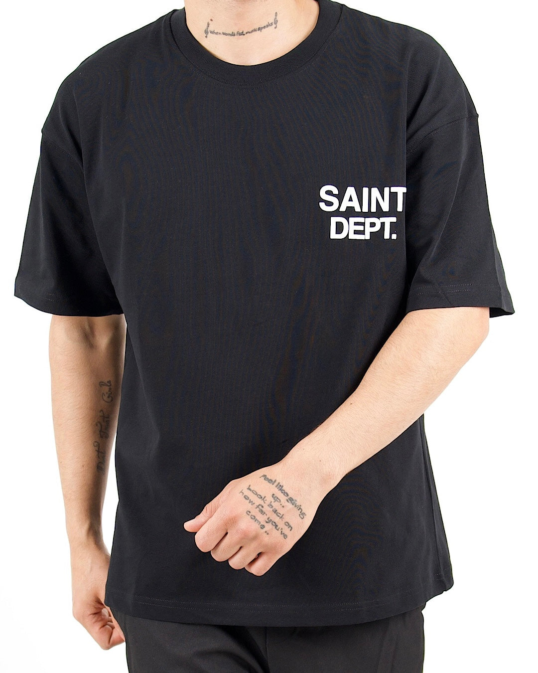 Oversized Saint Dept Logo Back Print Black Tshirt
