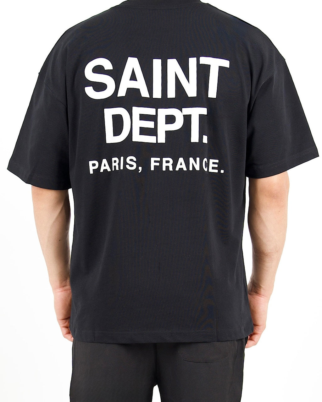 Oversized Saint Dept Logo Back Print Black Tshirt