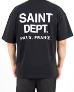 Oversized Saint Dept Logo Back Print Black Tshirt