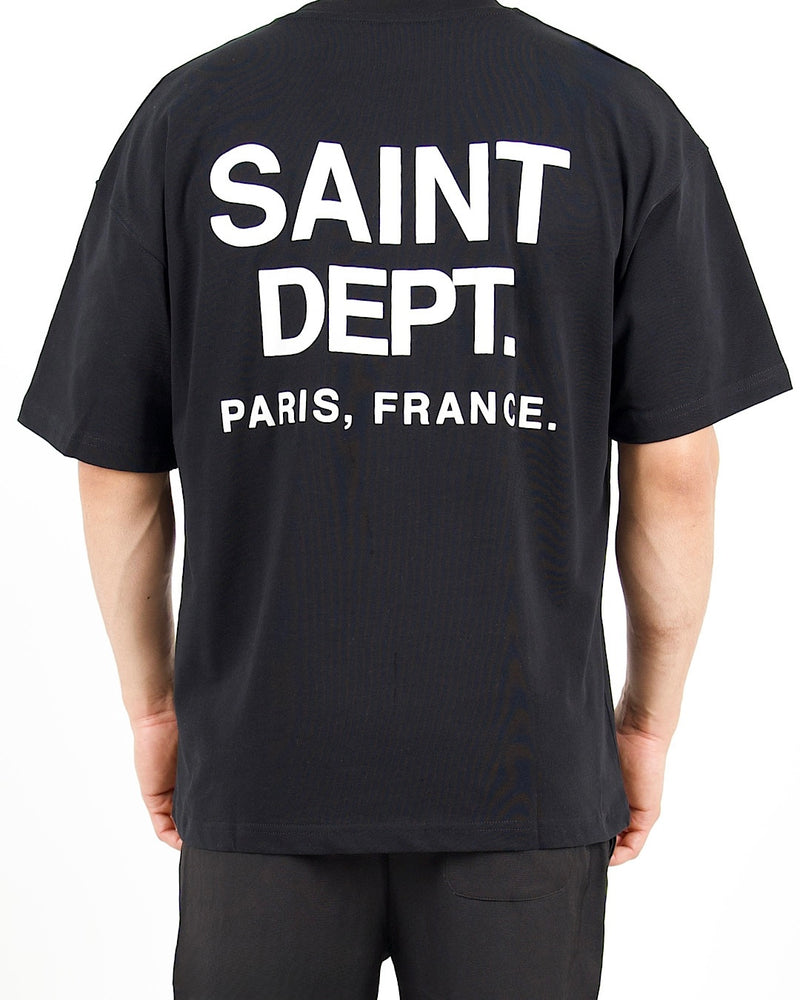 Oversized Saint Dept Logo Back Print Black Tshirt