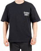 Oversized Saint Dept Logo Back Print Black Tshirt