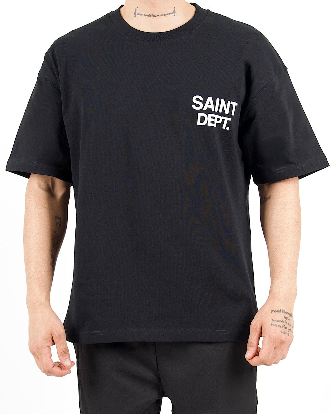 Oversized Saint Dept Logo Back Print Black Tshirt