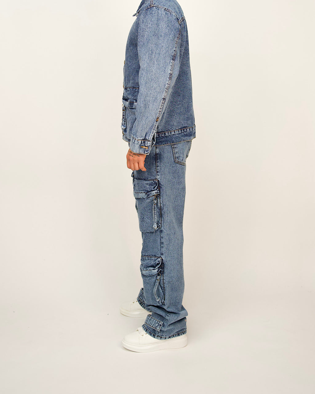 Multi-Pocket Cargo Denim Set