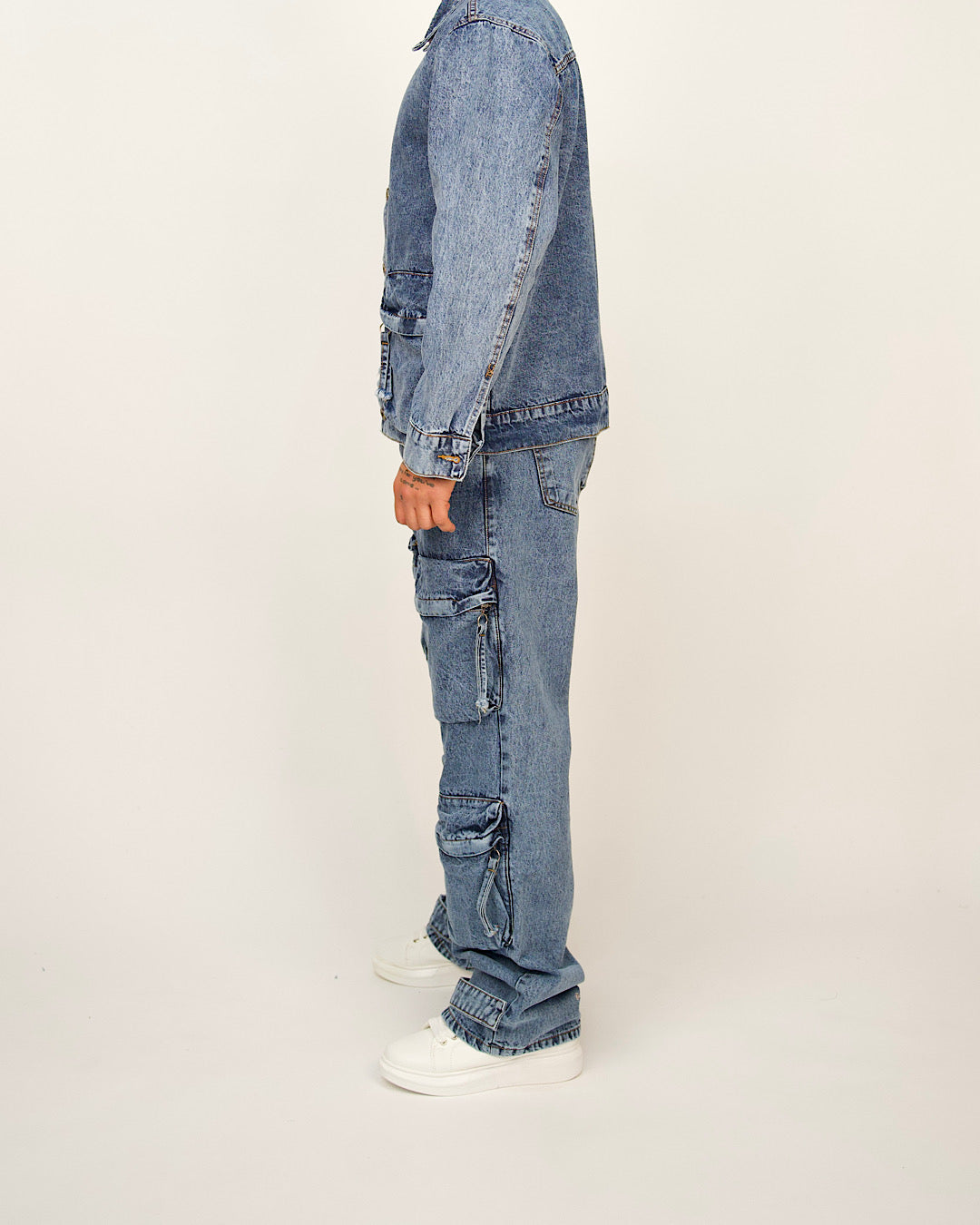 Multi-Pocket Cargo Denim Set