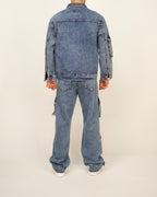 Multi-Pocket Cargo Denim Set