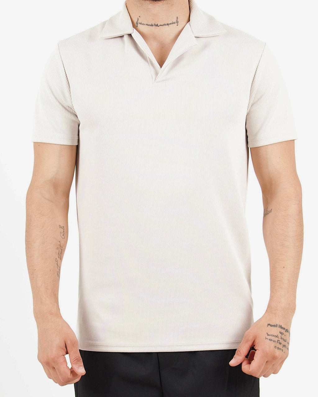 Slim Fit Ribbed Revere Beige Polo