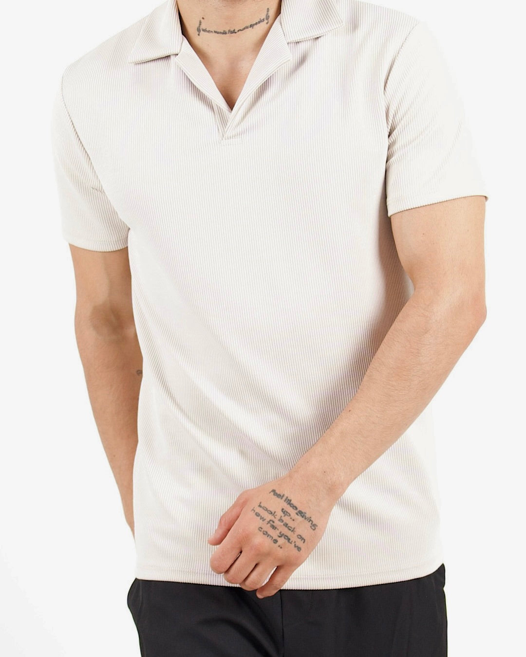 Slim Fit Ribbed Revere Beige Polo