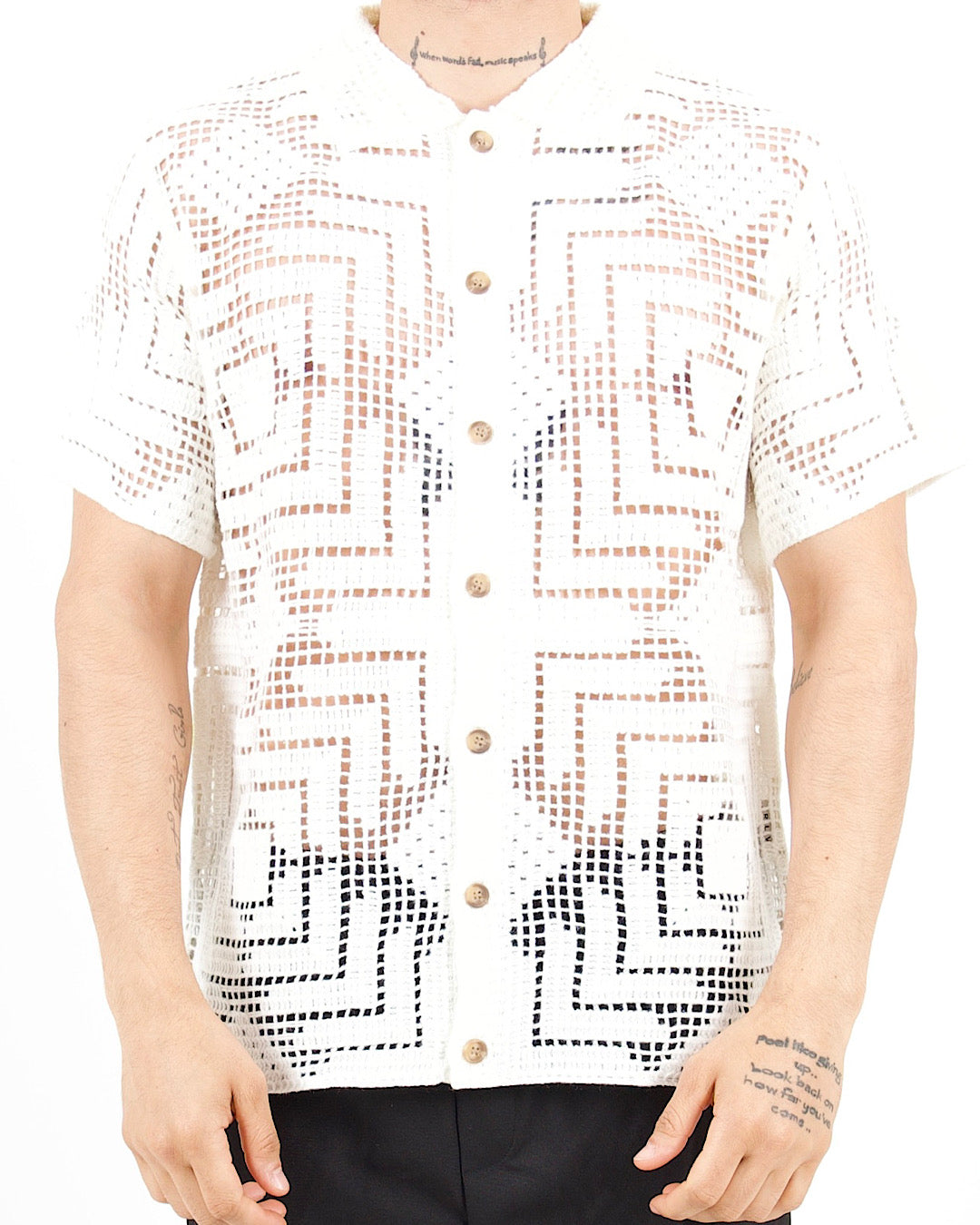 Open Stitch Square Crochet Knitted Shirt