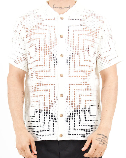 Open Stitch Square Crochet Knitted Shirt