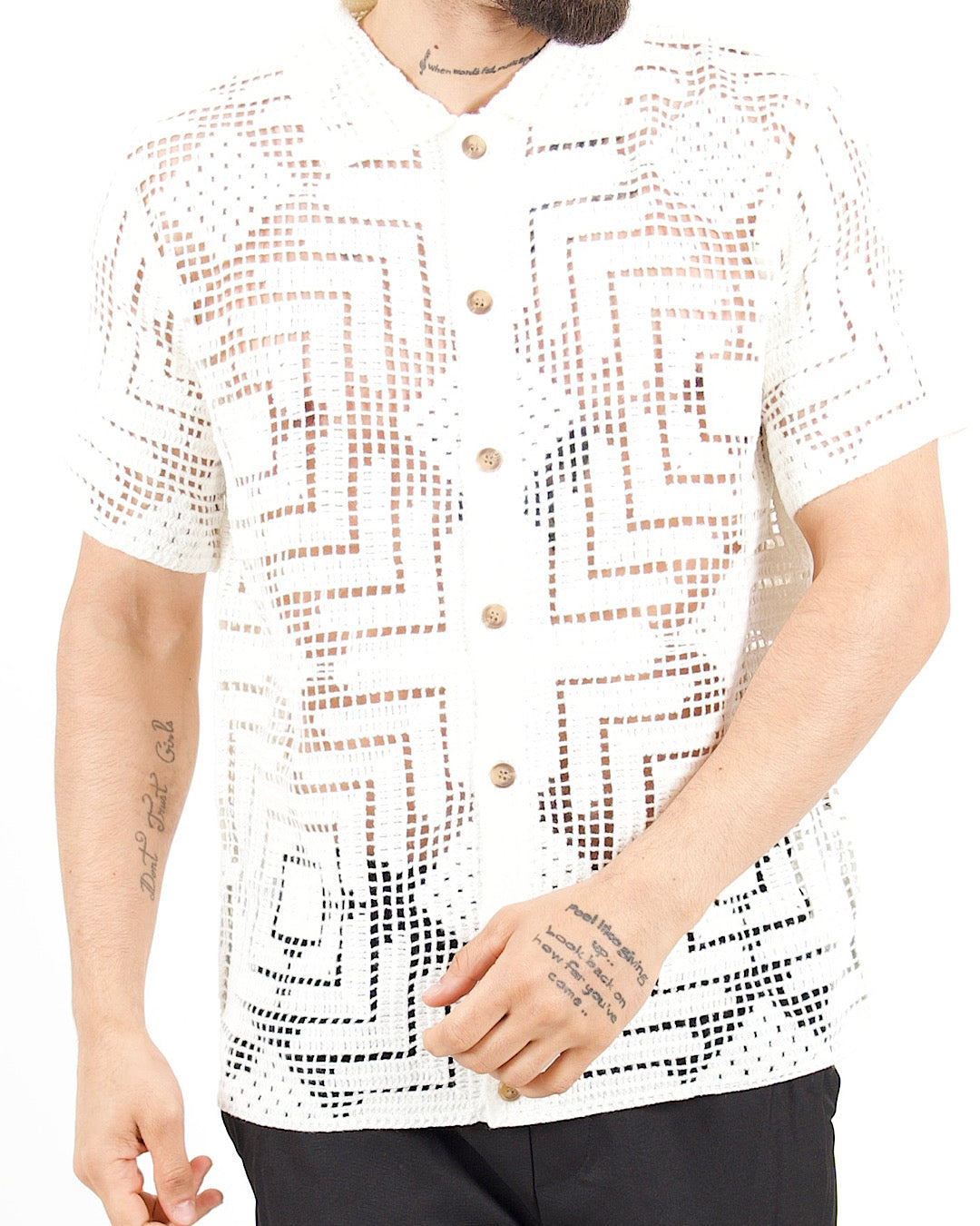Open Stitch Square Crochet Knitted Shirt