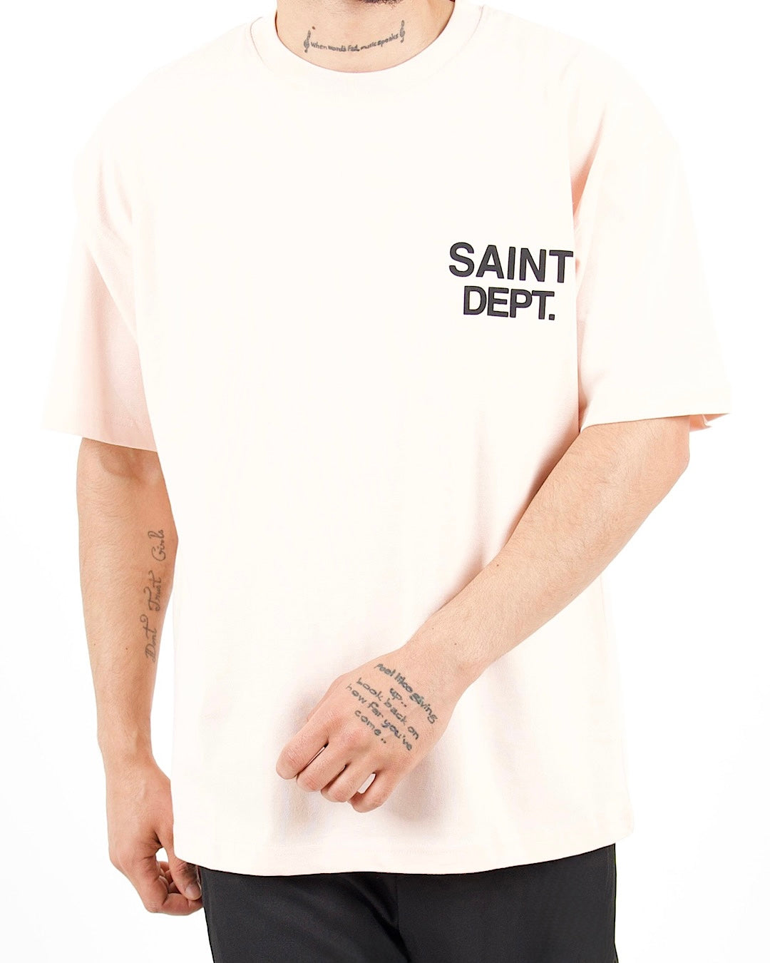 Oversized Saint Dept Logo Back Print Pink Tshirt