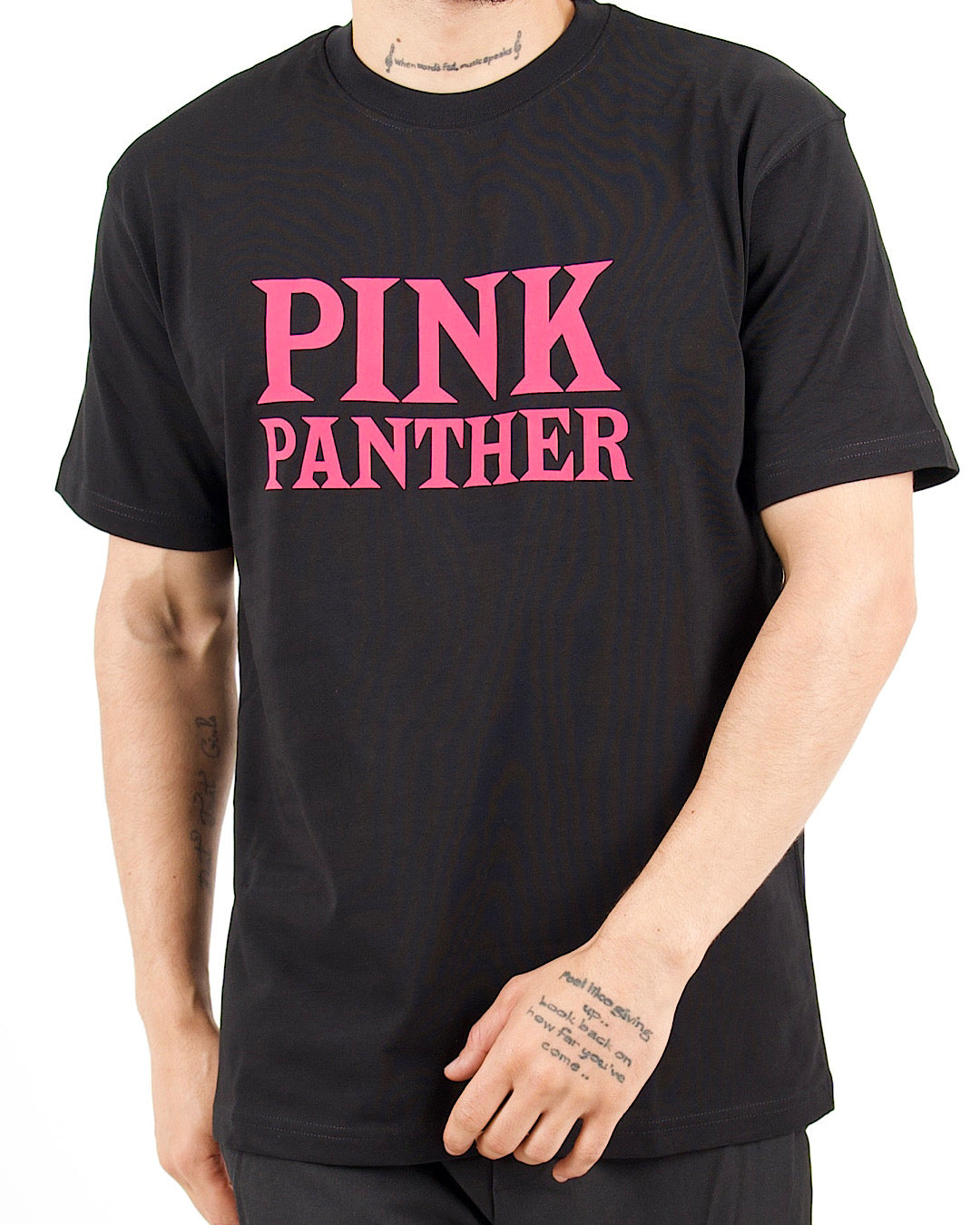 Pink Panther Graphic Back Print Oversized Black T-Shirt