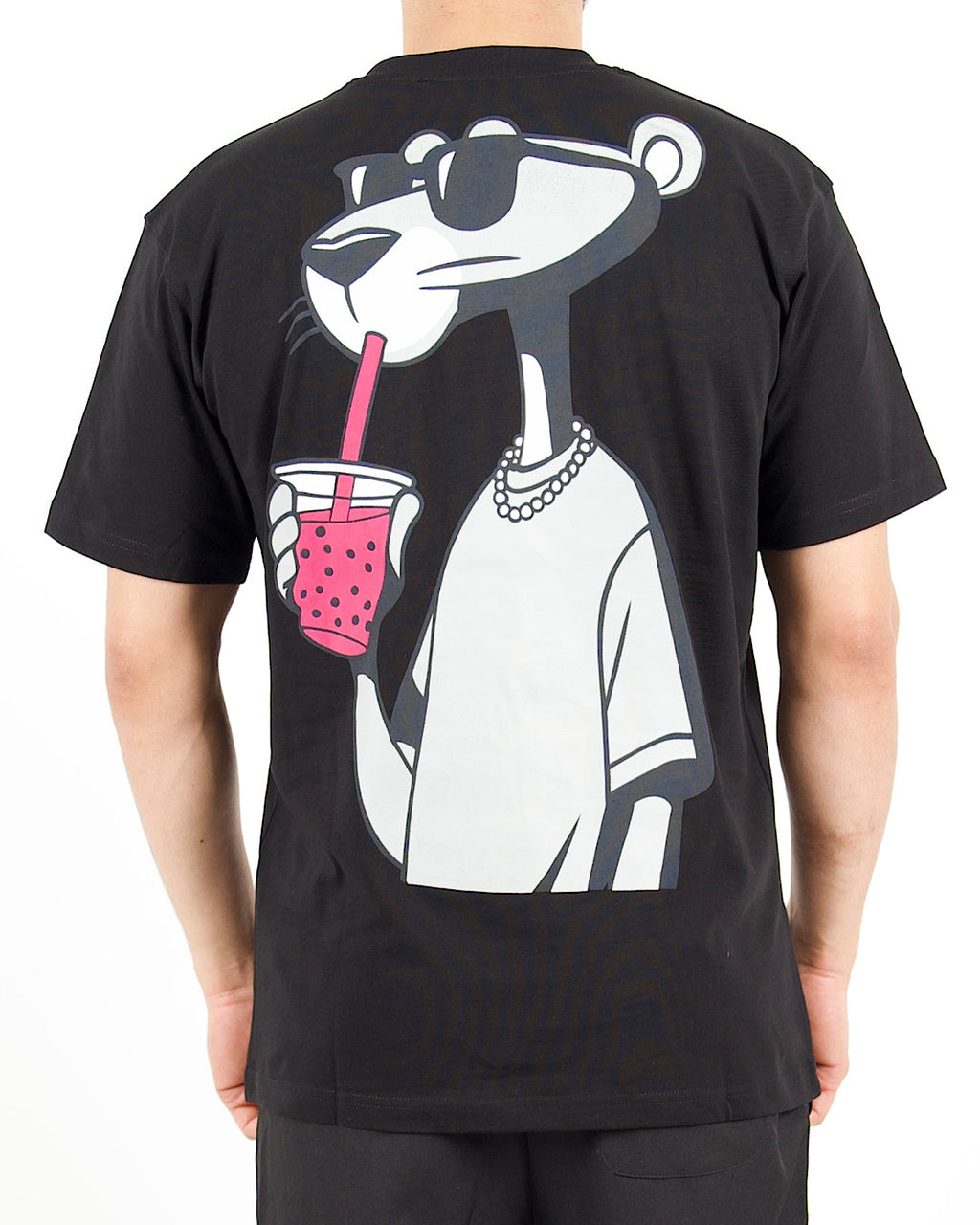 Pink Panther Graphic Back Print Oversized Black T-Shirt