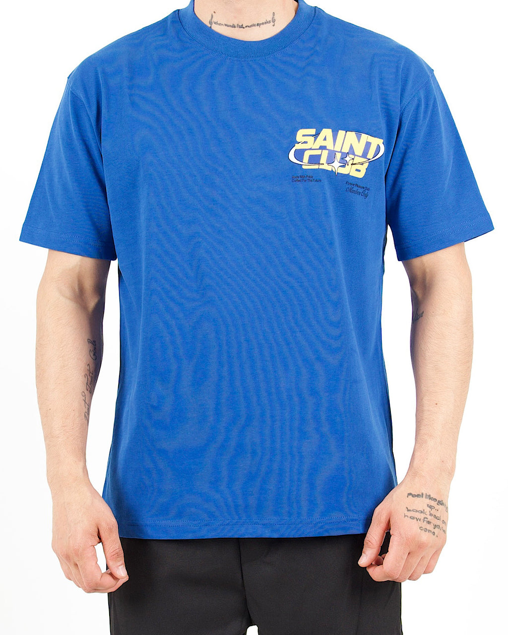 Oversized Saint Club Graphic Back Print Blue T-Shirt