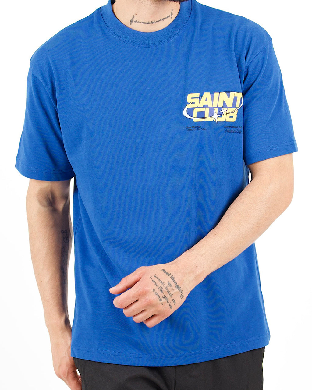 Oversized Saint Club Graphic Back Print Blue T-Shirt