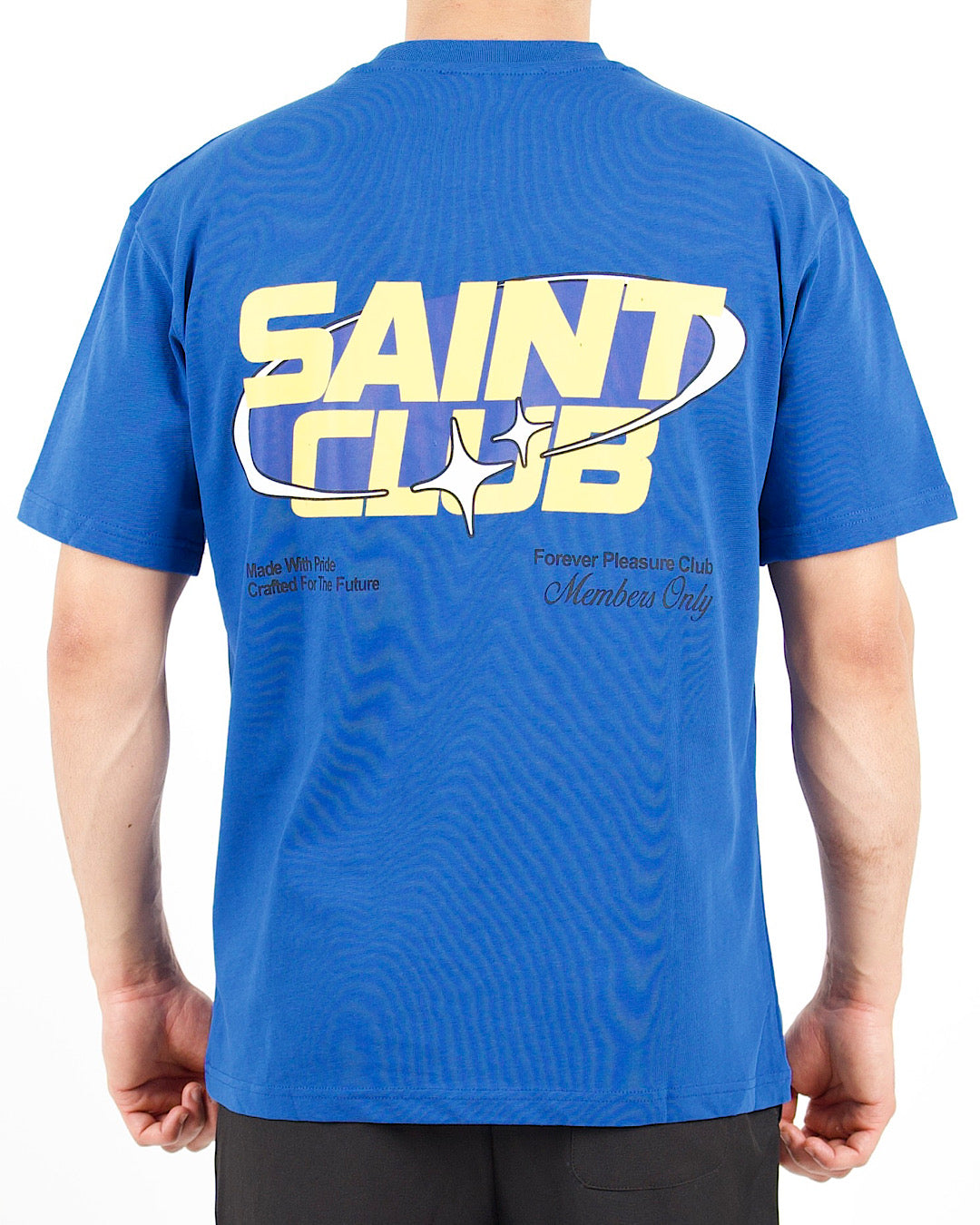Oversized Saint Club Graphic Back Print Blue T-Shirt