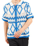 Blue & White Crochet Knit Resort Shirt