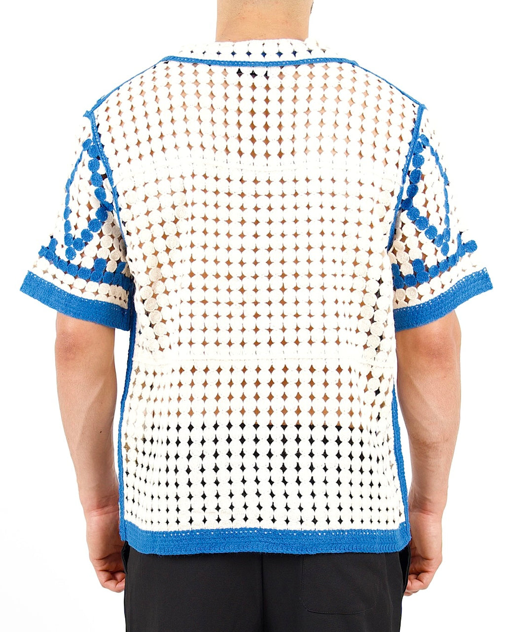 Blue & White Crochet Knit Resort Shirt