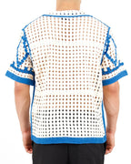 Blue & White Crochet Knit Resort Shirt