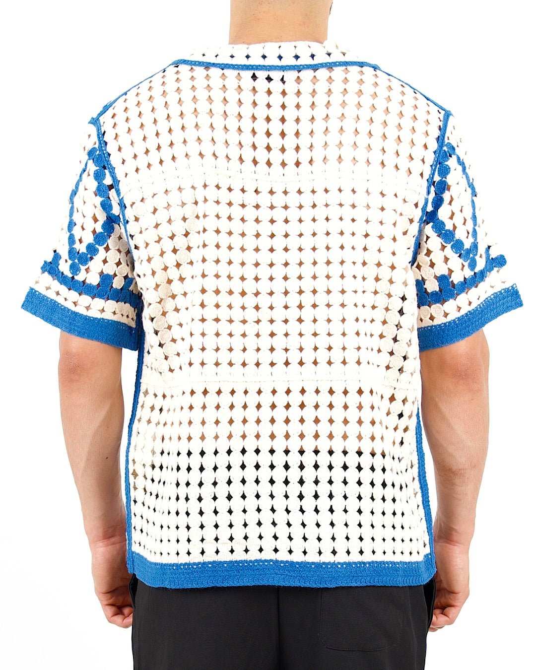 Blue & White Crochet Knit Resort Shirt