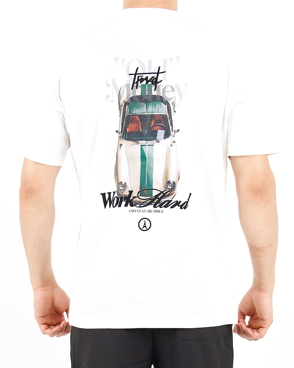 Back Print Vintage Sports Car White T-Shirt