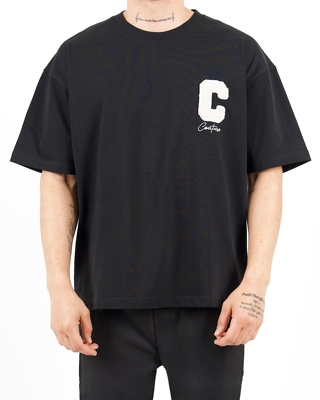 Oversized Varsity Patch Black T-Shirt