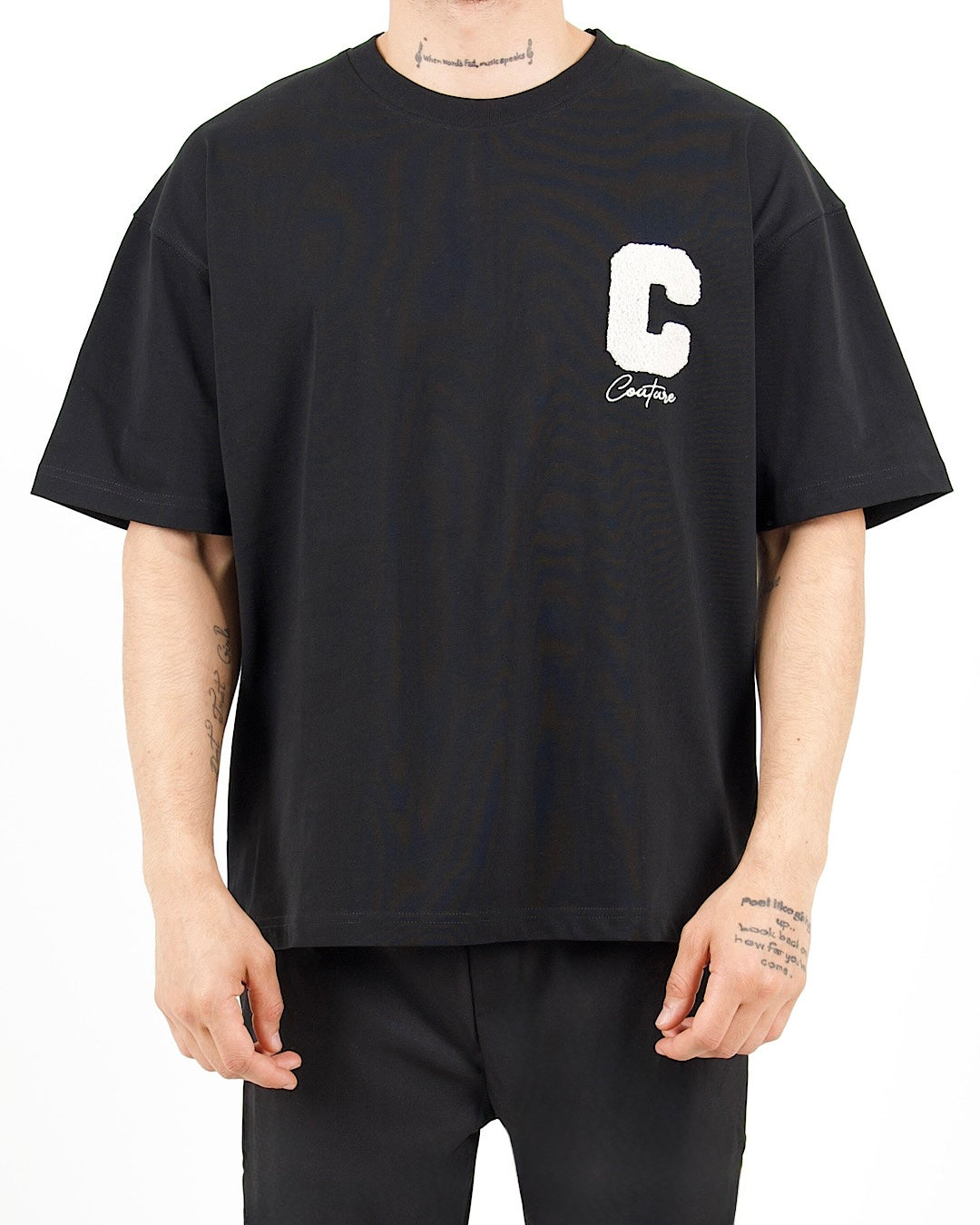 Oversized Varsity Patch Black T-Shirt