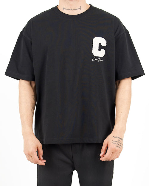 Oversized Varsity Patch Black T-Shirt