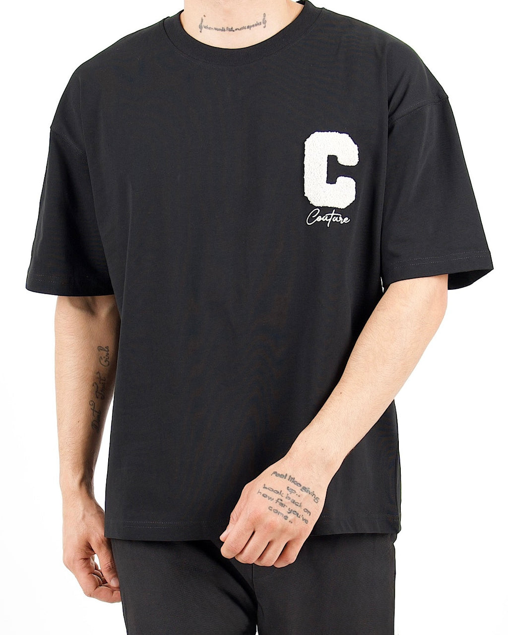 Oversized Varsity Patch Black T-Shirt