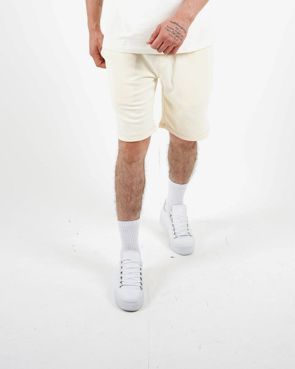 Relaxed Fit Cream Jersey Shorts