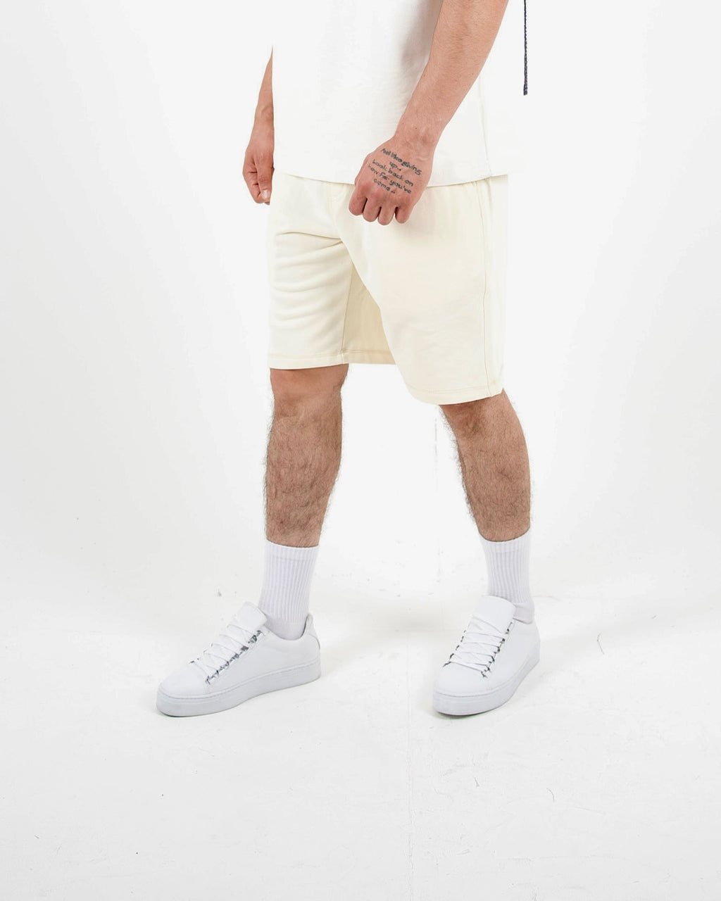Relaxed Fit Cream Jersey Shorts