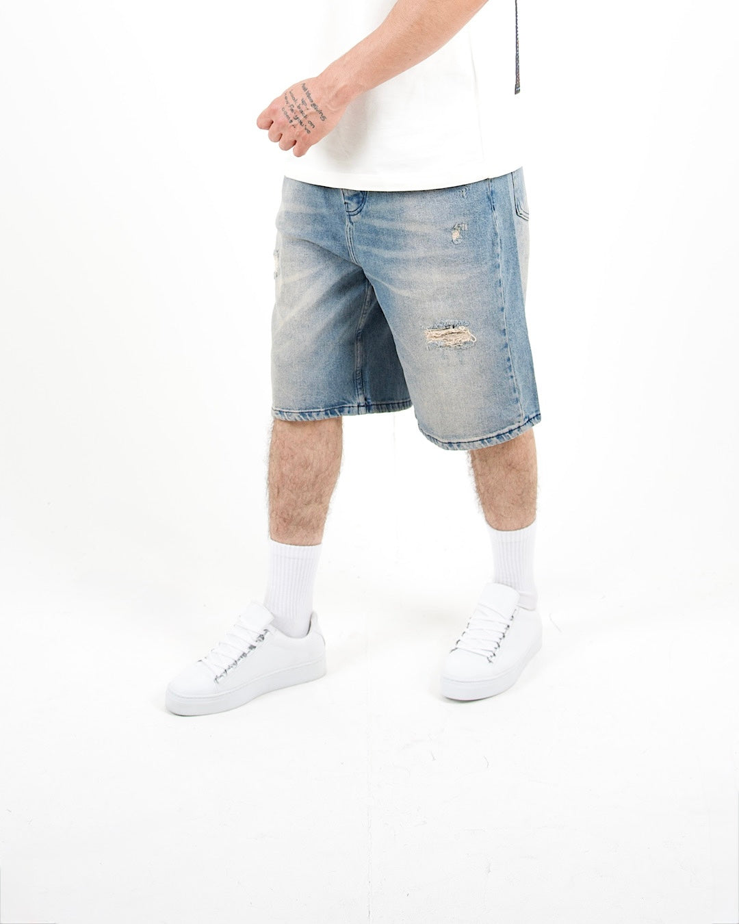 Distressed Denim Blue Jorts